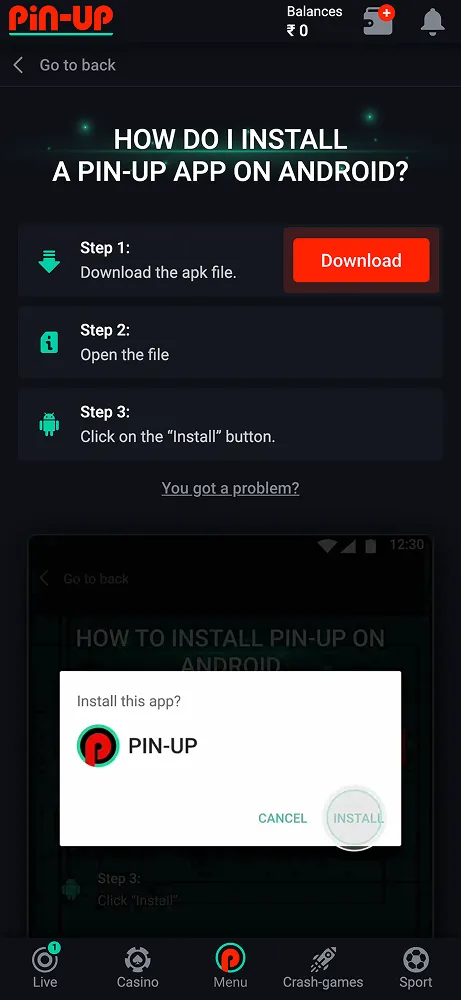 Pin-up app installation